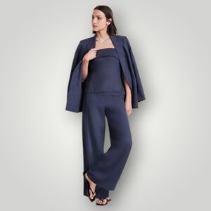 LOFT Versa 10 Navy Wide Leg Pants Linen Lyocell Office Siren Quiet Luxury New